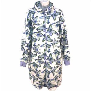 Stan Herman Cozy Butterfly Print Zip Up Robe